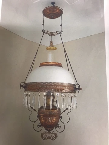 ANTIQUE VTG COPPER ALADDIN MODEL 12 HANGING LIGHT FIXTURE CHANDELIER OIL ORNATE Cover