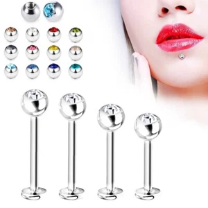 2X 3-5mm MultiColor Crystal Labret Monroe Lip Stud 6-12mm Steel Bar Ear Piercing - Picture 1 of 18