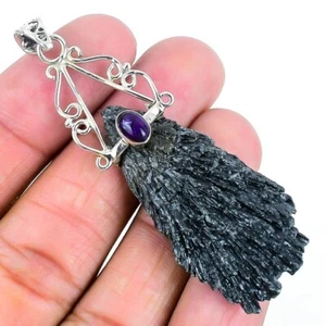 Mothers day Deal Black Kyanite Stone Sterling Silver Elegant Wedding New Pendant - Picture 1 of 7