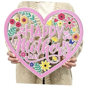 Mother's Day Decorations Happy Mother's Day Wooden Sign Carnation Flowers  - Picture 1 of 7
