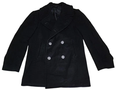 ABRIGO DE GUISANTE 1978 HOMBRE ALISTADO VI-MIL EE. UU. AZUL MARINO 100 % LANA BOTONES DE METAL 38R NEGRO Foto 1 de 4