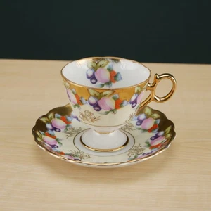 Royal Sealy Teetasse und Untertasse, Gold- und Fruchtrand, gewellt, Goldrand - VIDEO👍 - Bild 1 von 9