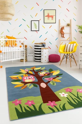 Kinderteppich Eule Handgetuftet 244x169 cm | Children Rug Owl Wool Carpet - Bild 1 von 4