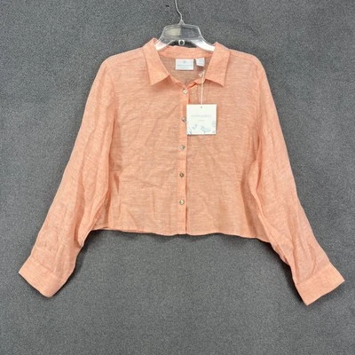 Top Cynthia Rowley 100 % lino para mujer XL salmón corte cuadrado playa crucero Foto 1 de 4