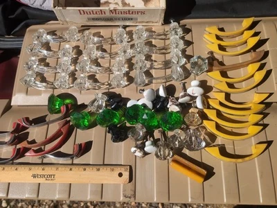 Lot Vintage 50 +  Glass Door pulls Bakelite green red chrome kitchen knobs - Image 1 of 4