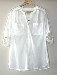 Neu Ann Taylor Loft Damen M Bluse Knopfleiste weiß Baumwolle leicht - Bild 1 von 4