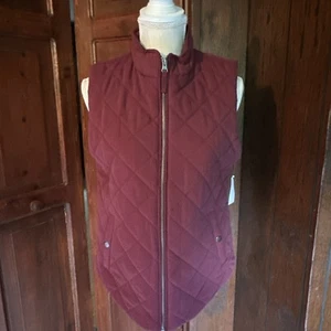 Laura Scott Puffer Vest Womens Medium Maroon Quilted Lined Zip Snap Pockets NEW - Picture 1 of 7
