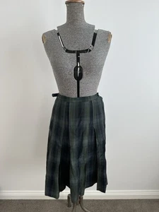 Vintage 50s 60s Sportscraft Wool Skirt Pleated S 8 Check Green Blue Navy - Picture 1 of 13