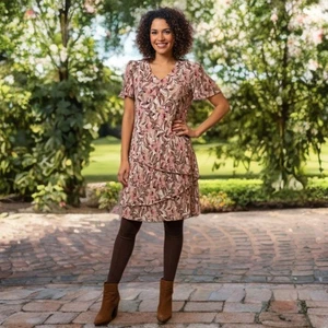 Connected Apparel Vintage Floral Mini Dress Pleated Shoulder Pads Layer A-Line - Picture 1 of 12