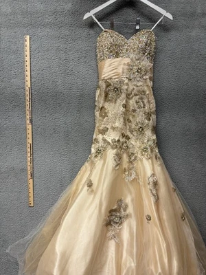 Cassandra Stone Pale Yellow Sequined/Beaded A Line Dress Women's Size 4 POG - Image 1 of 4