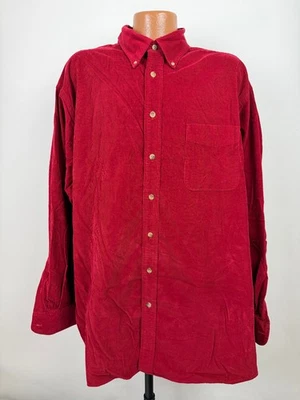 复古灯芯绒衬衫男式 3XL 高最小纽扣轻便棉红色 — 第 1/4 张图片
