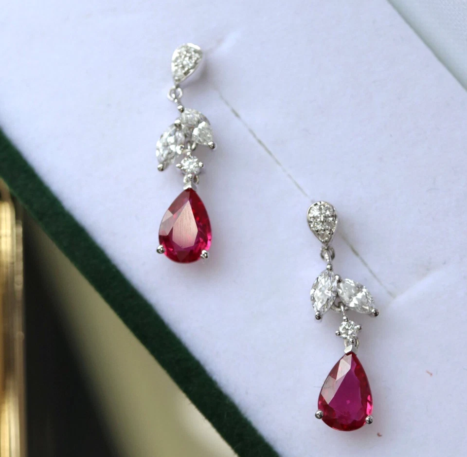 Ruby Dangle Earrings Moissanite 925 Sterling Silver Earrings Gift For Women - Image 1 of 4