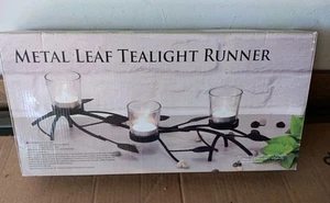 Big Lots 16-inch Three Votive Leaf candle Runner Set Black Metal Candle Holder - Picture 1 of 5