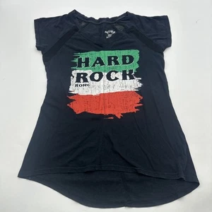 Hard Rock Rome T-Shirt Women M Black Graphic Print Logo V-Neck ..#28449 - Picture 1 of 8
