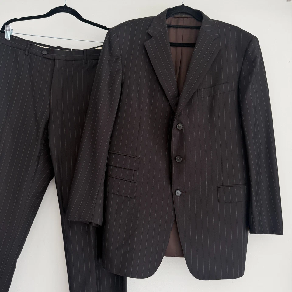 Traje Trofeo Ermenegildo Zegna Hombres 44R EE. UU. Marrón Rayas Lana Blazer Pantalones 35x32 Foto 1 de 4