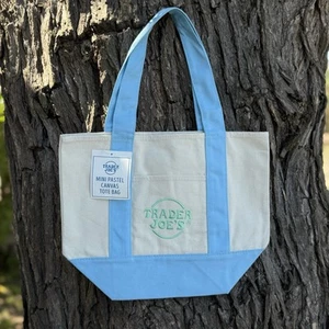 Trader Joes Mini Pastel Canvas Tote Bag Sky Blue NWT Spring 2025 Limited Edition - Picture 1 of 11