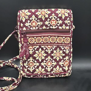 Vera Bradley Quilted Crossbody Mini Hipster Burgundy Floral ID Wallet Pocket Bag - Picture 1 of 10