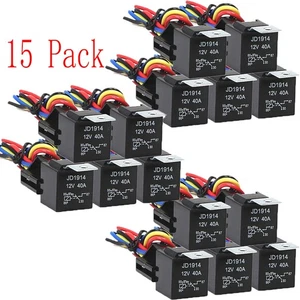 15Pack 12V 30/40 Amp 5-Pin SPDT Automotive Relay with Wires & Harness Socket Set - Picture 1 of 11