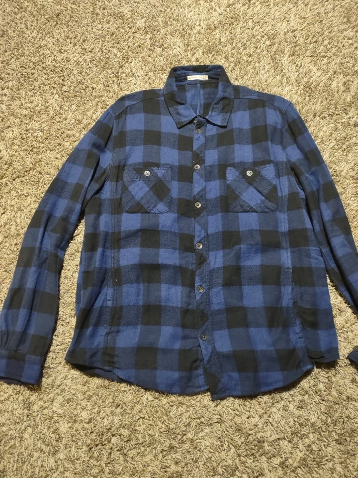 Альтернативная фланелевая фиолетовая и черная клетчатая рубашка на пуговицах размер большой - Изображение 1 из 2