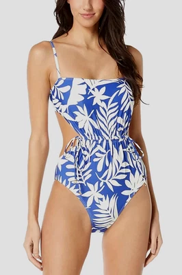 Новый с Ярлыками $150 Kate Spade New York Cinch спереди напечатано цельный купальник sz M синий - Изображение 1 из 4