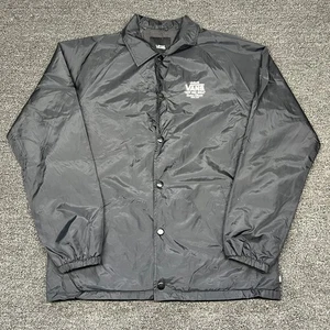 Vans Men's Black Windbreaker Button Up Collared Jacket Size Medium Logo - Picture 1 of 14