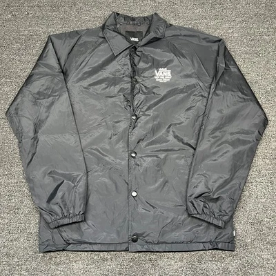 Vans Men's Black Windbreaker Button Up Collared Jacket Size Medium Logo - Image 1 of 4