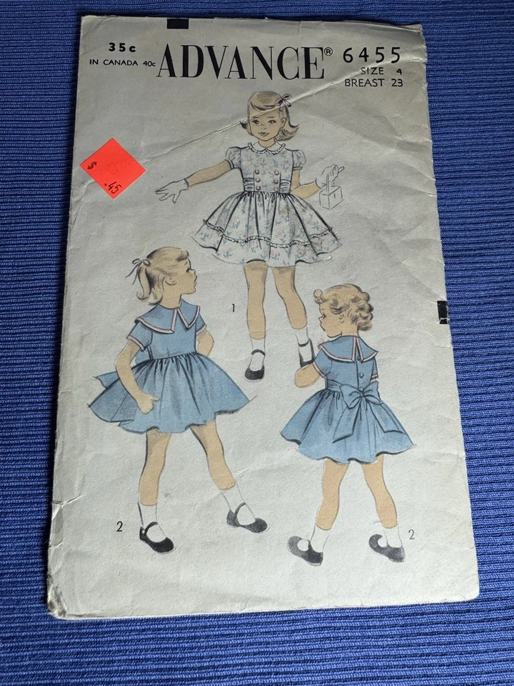 VTG Advance Sewing Pattern 6455 Girls Party Dress SZ 4 CUT BUT COMPLETE 1950’s - Image 1 of 4