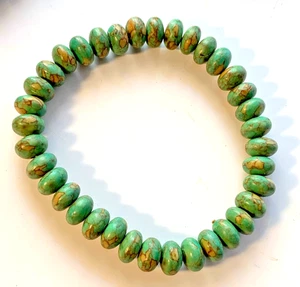 Turquoise Green Natural Precious Rondel Stretch Bracelet B-3035 - Picture 1 of 7