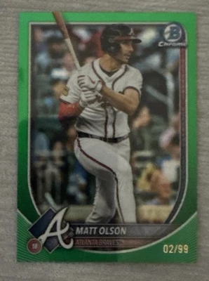 Bowman 2025 cromo verde Atlanta Braves Matt Olson 2/99 #4 Foto 1 de 2