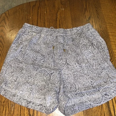 Pantalones Cortos Ellen Tracy Talla M 100% Lino Gris Y Blanco Estampado Paisley Foto 1 de 3