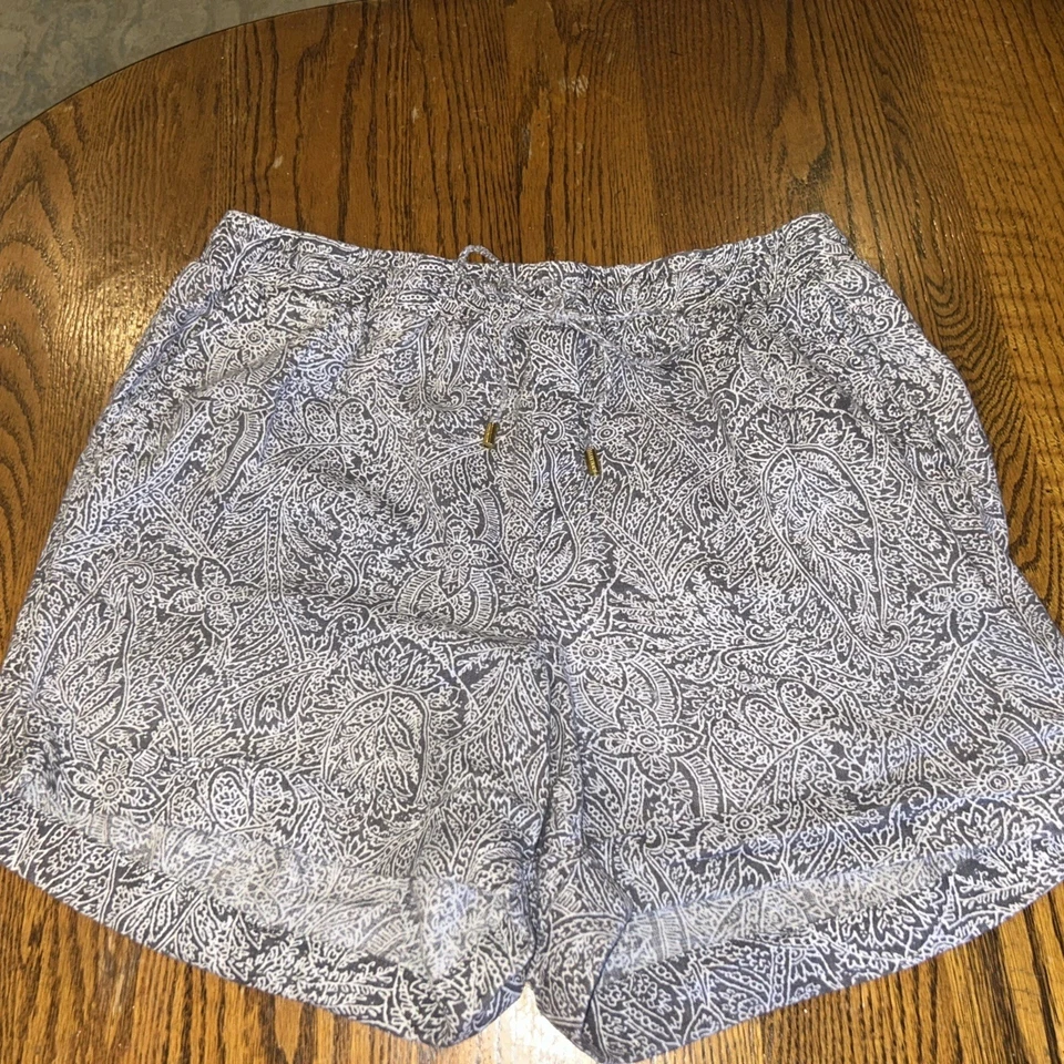 Pantalones Cortos Ellen Tracy Talla M 100% Lino Gris Y Blanco Estampado Paisley Foto 1 de 3