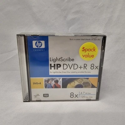 ⭐HP DVD+R LightScribe - 120min video - 4.7GB data - Brand New - 5 Pack - Image 1 of 3