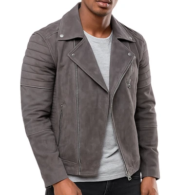 Men's Genuine Lambskin Suede Leather Cafe Racer Biker Vintage Style Jacket Coat - Image 1 of 4