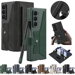 Custodia telefono per Samsung Galaxy Z Fold 7 6 5 supporto pieghevole in pelle con pellicola schermo - Foto 1 di 18