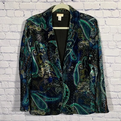 Женский бархатный блейзер Chicos цвета темного пейсли на одной пуговице спереди размер XL Whimsigoth - Изображение 1 из 4