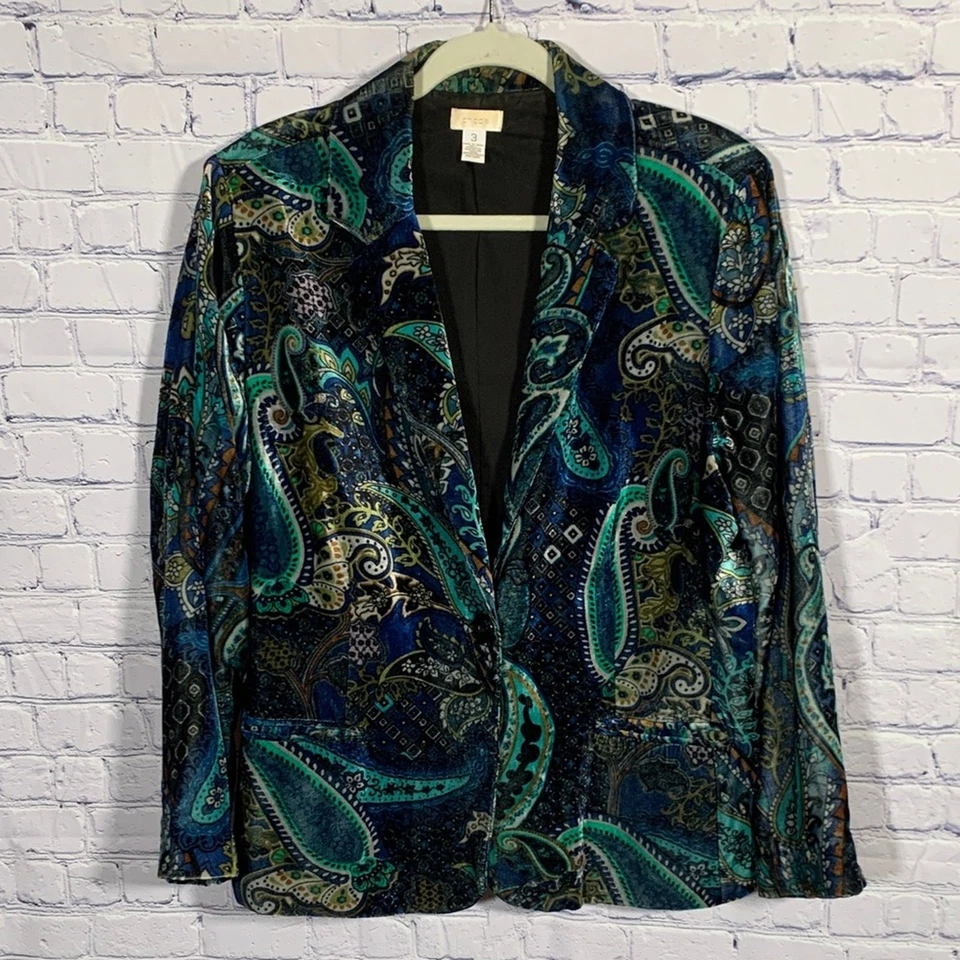 Chicos 女式天鹅绒深佩斯利单扣前外套 XL 码 Whimsigoth — 第 1/4 张图片