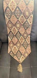 Tapiz vintage Pier 1 Importaciones con cuentas corredor de mesa otoño patrón diamante 68" - Imagen 1 de 9