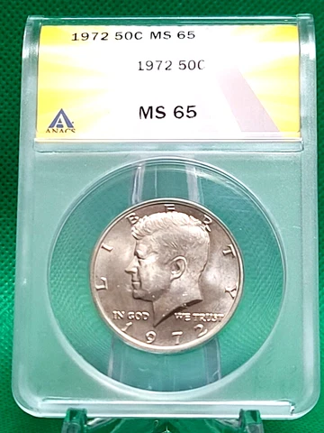 1972 P 50c KENNEDY HALF DOLLAR ANACS MS65 Cover