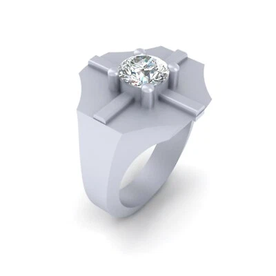 Anillo de compromiso solitario de plata esterlina con alianza de boda de diamantes de 1,10 quilates para hombre Foto 1 de 4