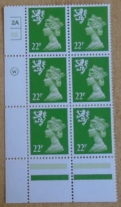 1984 Scotland 22p Moss Green ACP(H)/DEX Cyl 2A 2B no dot cylinder block MNH. - Picture 1 of 2