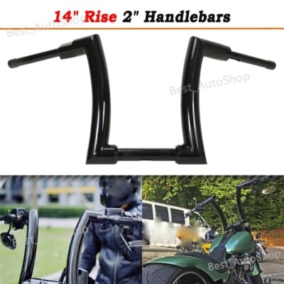 DNA MONSTER 14'' Rise Ape Hanger Fat Bars 2" Handlebar Black For Harley Fatboy - Imagem 1 de 4