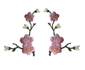 #3958P 2Pcs Quince Sakura Cherry Flower Embroidery Iron On Applique Patch-L&R - Picture 1 of 4