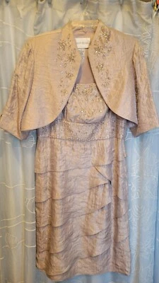 2 Piece David's Bridal Mother of the bride Dress With Bolero Jacket  sz 8 Beige  - Image 1 of 4