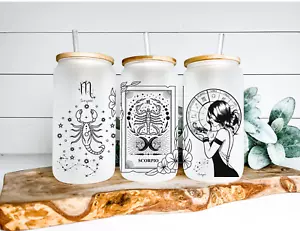 Scorpio Sign Zodiac Sign Glass Tumbler, 16oz Iced Coffee Cup, - Picture 1 of 4