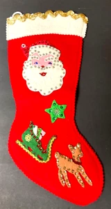 Christmas Stocking Felt Handmade Santa Star Sleigh Deer Reindeer 15” Tall Sequin - Picture 1 of 9