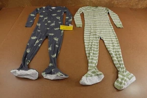 Carters Simple Joys Toddler Boy 4T Green Gray Dino Footed Pajama 2 Pieces NWT - Picture 1 of 5