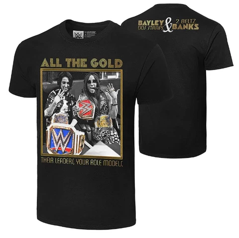Rare! WWE: All The Gold! Bayley Dos Straps & 2 Beltz Banks T-Shirt 4XL - New Cover