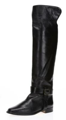 Manolo Blahnik Womens Black Leather Buckle Tall Riding over Knee Boots Size 36 - Image 1 of 4