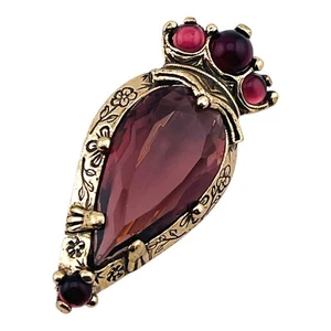 Nuevo con etiquetas Broche Milagro Corona Corazón Púrpura Amatista Vidrio Prendedor Firmado De Colección - Imagen 1 de 10