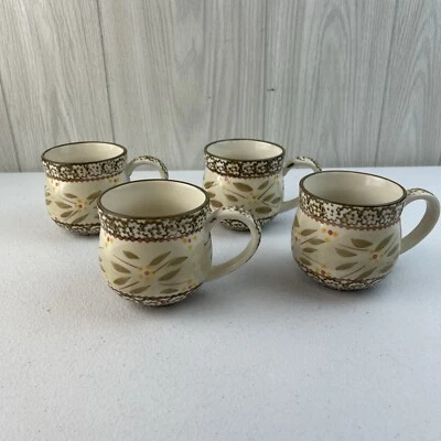 Temptations Mugs Old World Brown Set of 4 Ceramic Hand Painted Bakeware - Image 1 of 4